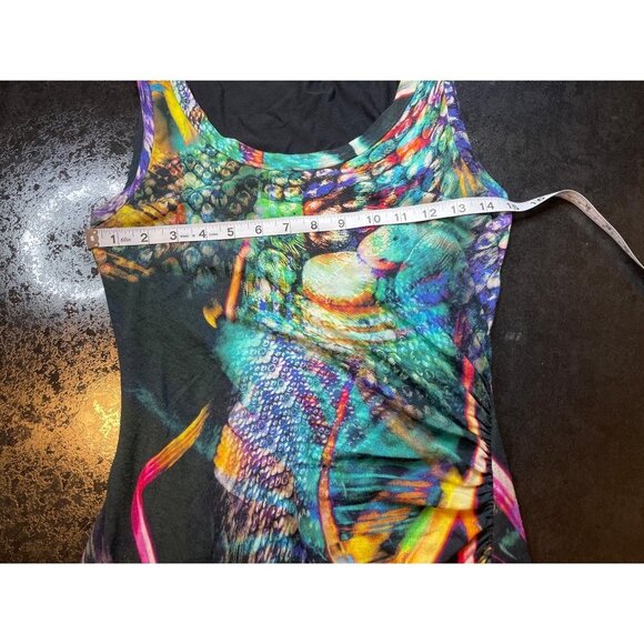 Elaua Kattau Colorful Peacock Sleeveless Maxi Ruched Bodycon Dress - Picture 7 of 8